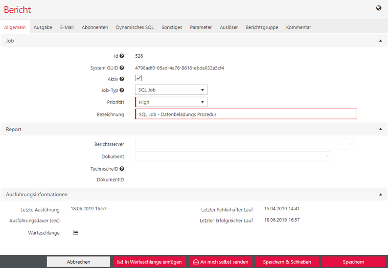 Definieren von SQL Jobs